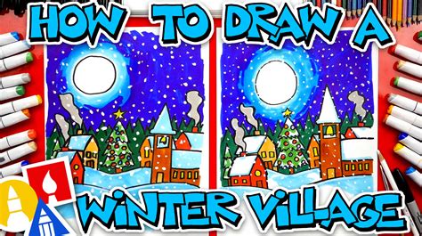 How To Draw A Winter Village - Art For Kids Hub