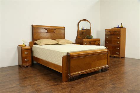 Art Deco Waterfall 1930's Vintage Bedroom Set, King Size Bed #32673 ...