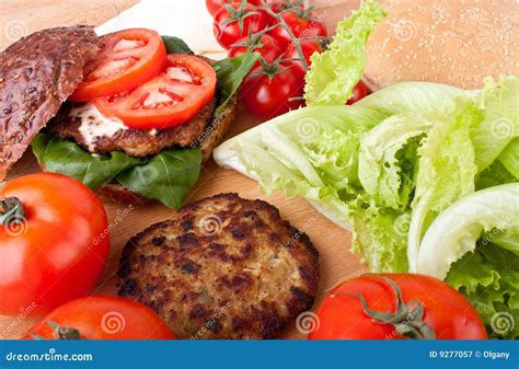 Cheeseburger and Ingredients Stock Image - Image of lettuce, cheese ...