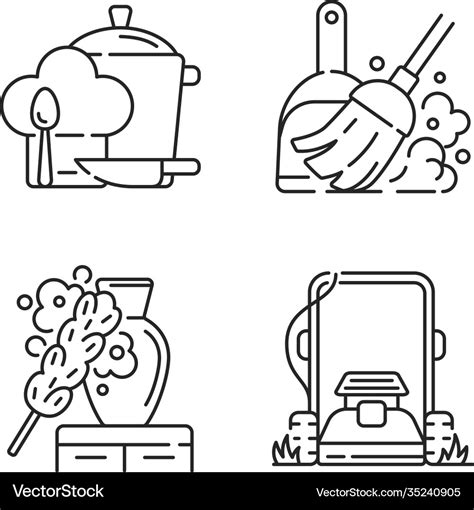 Household chores linear icons set Royalty Free Vector Image