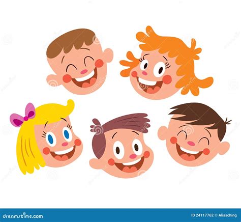 Happy Children Faces Cartoon