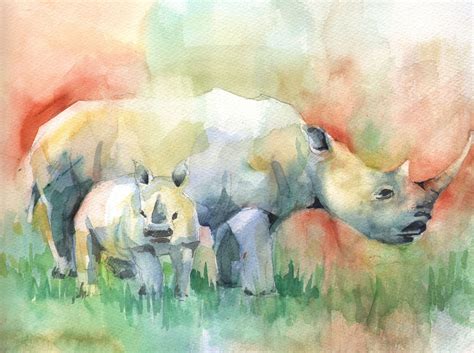 I love rhinos! Here's mama and baby | Rhino art, Animal art, Save the rhino