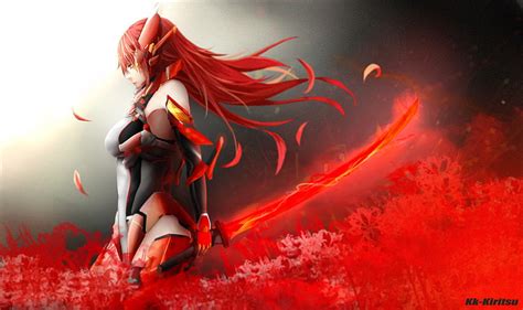 HD wallpaper: anime, anime girls, long hair, redhead, red eyes, sword ...