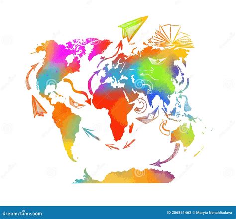 World Map Colorful Silhouette with Arrows Abstraction. Vector ...