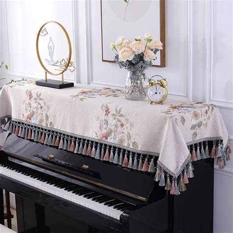 Luxury American Piano Covers Keyboard Towel Beige Blue Jacquard Dust ...