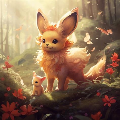 Premium AI Image | A pokemon fan art with a small bunny and a small bunny.