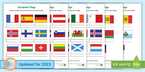 European Flags Quiz Worksheets (Hecho por educadores)