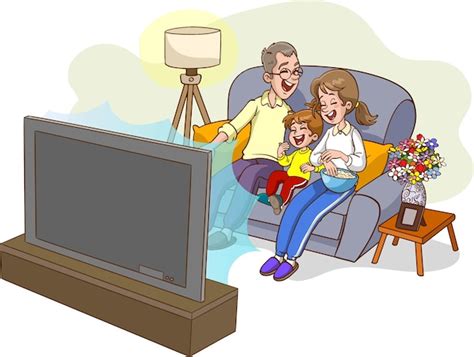 Premium Vector | Family Watching TV cartoon vector