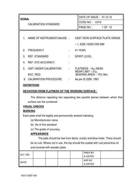 Surface Plate Grade & Calibration | PDF | Calibration | Nature