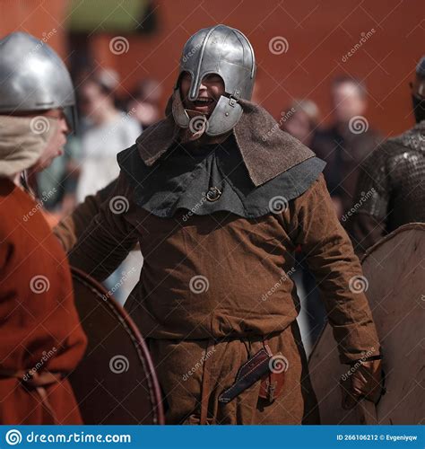 Warrior in Helmet in Medieval Dress. Warrior of Medieval Europe ...