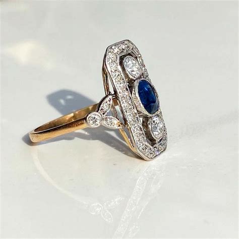 2.50 Ct Blue Sapphire & Diamond Ring Antique Vintage Blue | Etsy