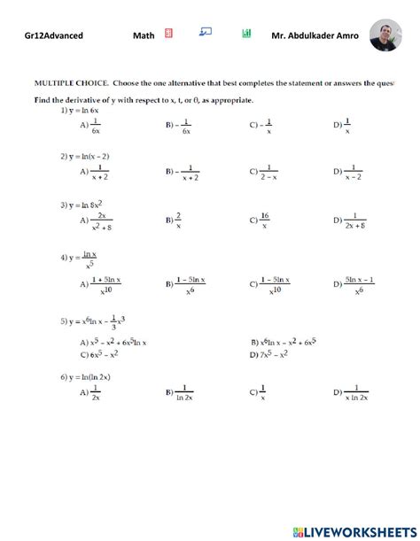 Derivatives Of Logarithmic Functions Worksheet Pdf – Function Worksheets