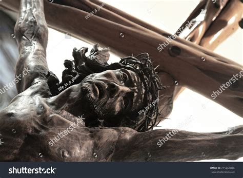 Jesus Christ In Cross - Wooden Sculpture Stock Photo 215468026 ...