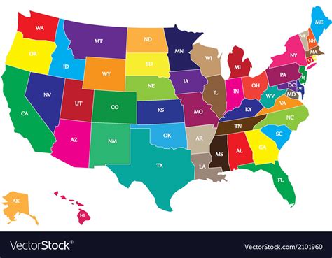 Color usa map Royalty Free Vector Image - VectorStock