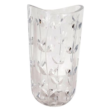 Large Modernist Crystal Vase with Incised Foliate Patterns by Tiffany ...