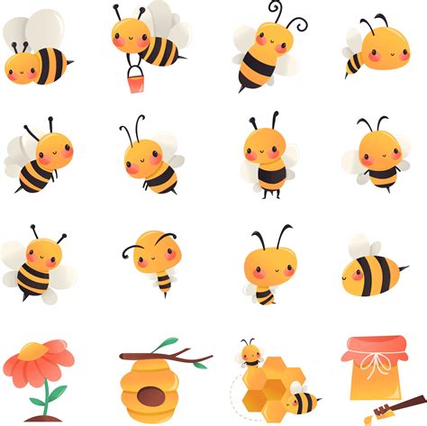 Super Cute Cartoon Honey Bees Set 2004105 Vector Art at Vecteezy