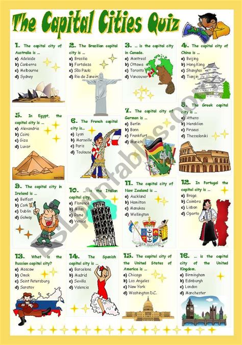 THE CAPITAL CITIES QUIZ - ESL worksheet by mariaolimpia