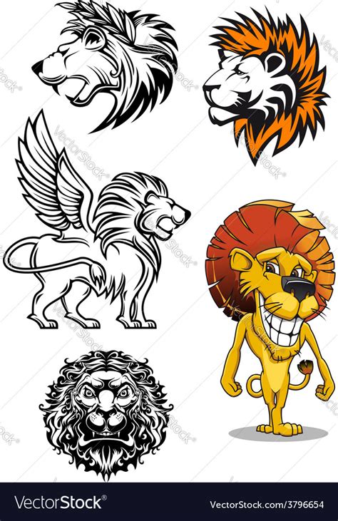 Cartoon and heraldic lion characters Royalty Free Vector