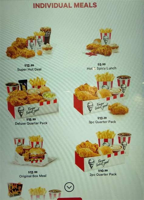 Menu at KFC restaurant, Auckland, 10 Quay St