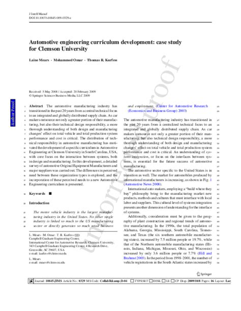 (PDF) Automotive engineering curriculum development: case study for ...