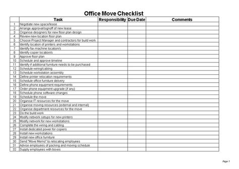 Office Move Checklist Excel | Templates at allbusinesstemplates.com