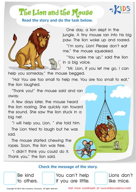 The Lion and the Mouse Worksheet: Free Printout for Kids - Answers and ...