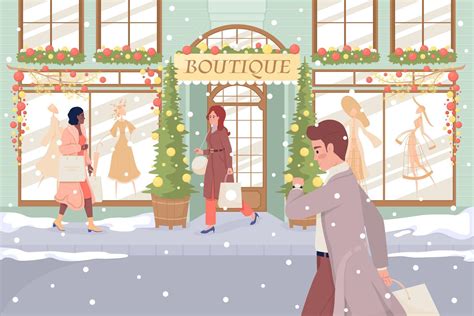 Christmas shopping flat color vector illustration. Xmas holiday. Winter ...