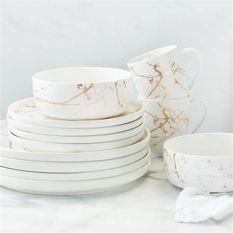 Stone Lain Modern Gold Splash Exquisite Fine China Dinnerware Set, 16 ...