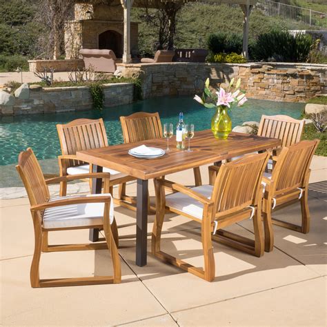 Gallagher Outdoor Acacia Wood 7pc Dining Set, Teak Finish - Walmart.com