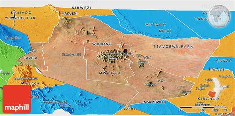 Satellite Panoramic Map of TAITA TAVETA, political outside