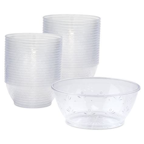 [60 Pack] Clear Plastic Bowls - 6 oz Hard Plastic Ice Cream Cups ...