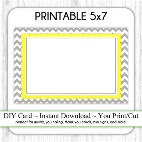 Printable 5x7 Card Gray and Yellow Chevron 5x7 Blank Card