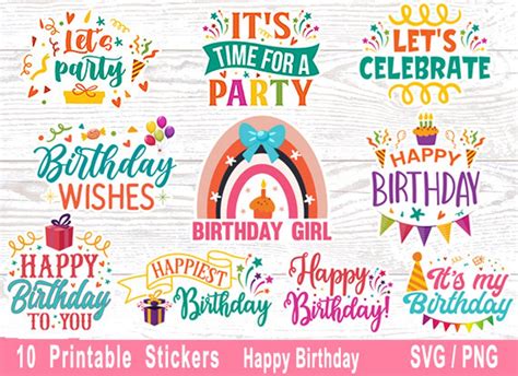 Sticker Svg, Birthday Svg, Happy Birthday Svg, Printable Stickers ...