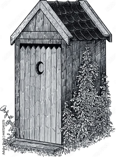 Outhouse illustration, drawing, engraving, ink, line art, vector Stock ...