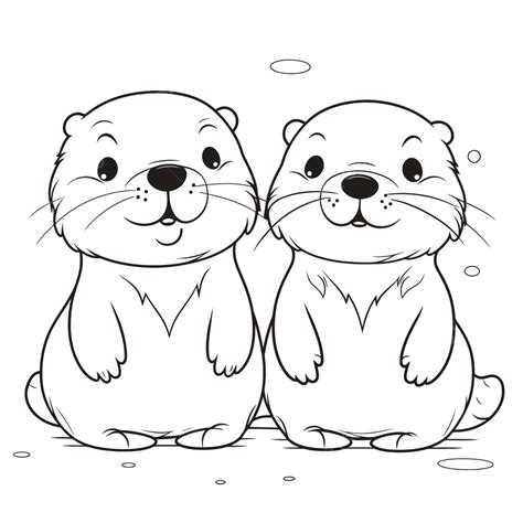 Two Cute Otter Coloring Page Outline Sketch Drawing Vector Cute Otters ...