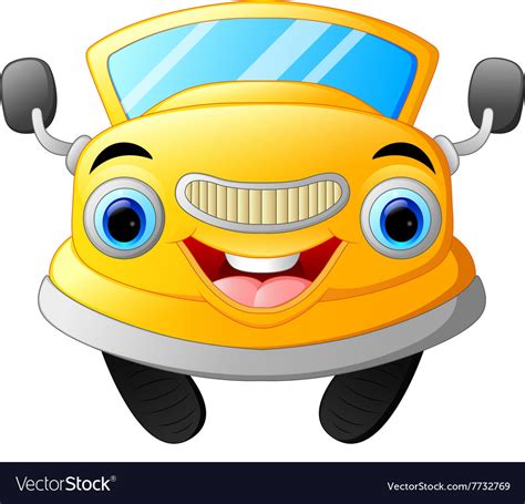 Yellow funny cartoon car Royalty Free Vector Image