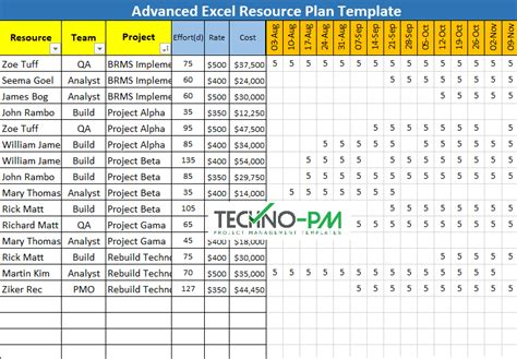 Multiple Project Resource Planning Excel Template