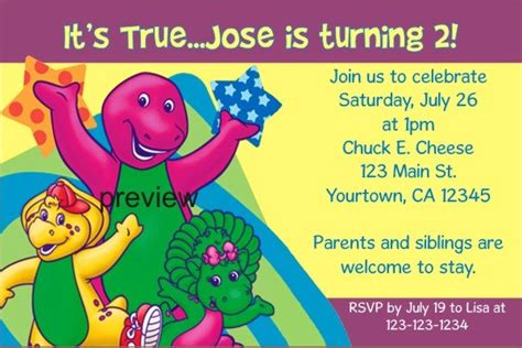 Barney Birthday Invitations Ideas – Bagvania FREE Printable Invitation ...