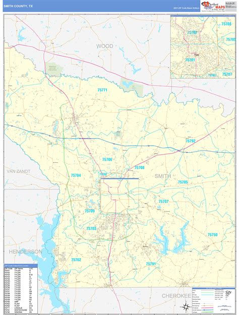 Smith County, TX Zip Code Wall Map Basic Style by MarketMAPS - MapSales