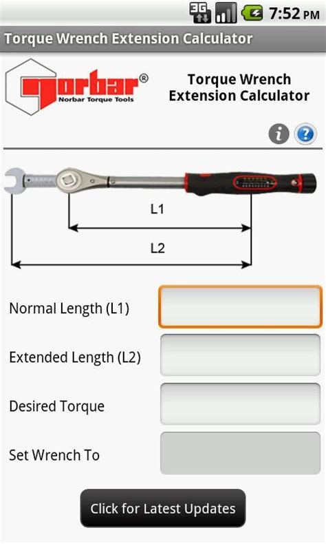 Torque wrench settings chart