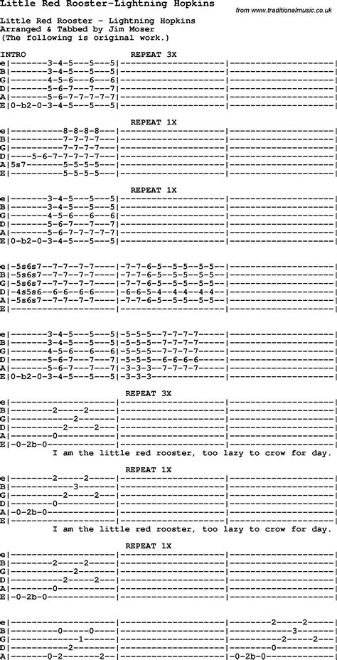 Blues Guitar lesson for Little Red Rooster-Lightning Hopkins, with ...