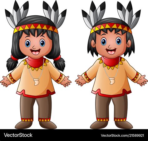 Cartoon children native indian american Royalty Free Vector