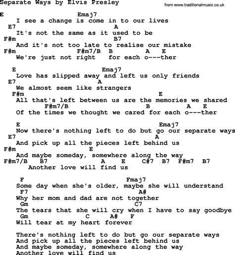 Separate Ways, by Elvis Presley - lyrics and chords