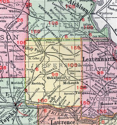 Jefferson County, Kansas, 1911, Map, Oskaloosa, Valley Falls, Perry