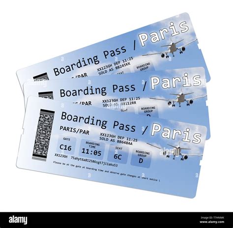 Airline boarding pass tickets to Paris isolated on white. The contents ...