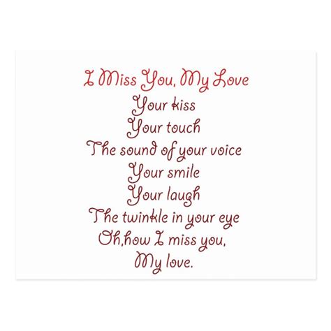 I Miss You, My Love Poem Red on Red Postcard | Zazzle