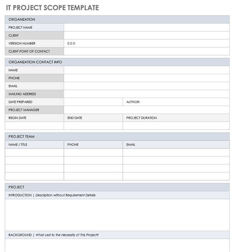 Scope Of Work Template Project Management