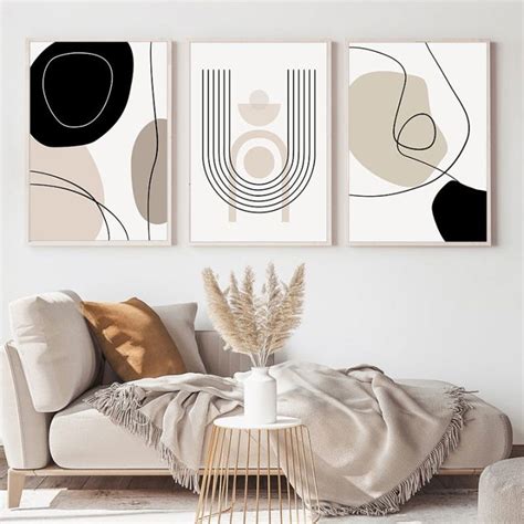 Abstract Black Geometric Line Art Canvas Painting Print Nordic Wall ...