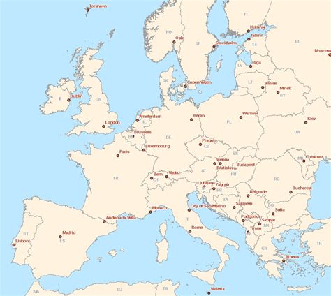 Capital Cities Map of Europe: Rome, Berlin, Madrid