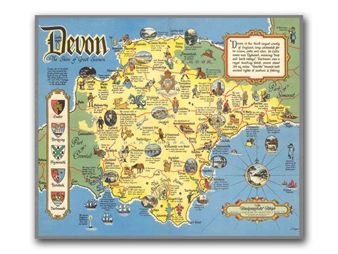 Devon The Shire of Great Seamen Pictorial Map of Devon | Etsy